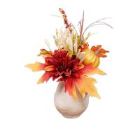 BestAlice Fleurs artificielles d'automne avec vase, faux bouquet de fleurs orange en soie avec vase en céramique, arrangement de fleurs en soie, fleurs d'automne avec tige pour table à la maison
