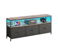 BestAlice Meuble TV Vintage avec éclairage LED, casier avec 3 tiroirs et étagères, Cadre en Fer et Meuble TV à Panneaux de Particules, Pieds réglables en Hauteur, Banc TV multimédia (137cm-E)