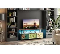 BestAlice Meuble TV Vintage avec éclairage LED, casier avec 3 tiroirs et étagères, Cadre en Fer et Meuble TV à Panneaux de Particules, Pieds réglables en Hauteur, Banc TV multimédia (137cm-D)