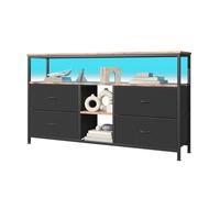 BestAlice Meuble TV Vintage avec éclairage LED, casier avec 4 tiroirs et 3 étagères, Cadre en Fer et Meuble TV à Panneaux de Particules, Pieds réglables en Hauteur, Banc TV multimédia. (137cm-C)