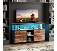 BestAlice Meuble TV Vintage avec éclairage LED, casier avec 4 tiroirs et 3 étagères, Cadre en Fer et Meuble TV à Panneaux de Particules, Pieds réglables en Hauteur, Banc TV multimédia (137cm-A)