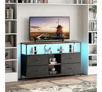 BestAlice Meuble TV Vintage avec éclairage LED, casier avec 4 tiroirs et 3 étagères, Cadre en Fer et Meuble TV à Panneaux de Particules, Pieds réglables en Hauteur, Banc TV multimédia (108cm-A)