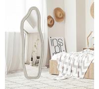 BestAlice Miroir pleine longueur 160 x 50 cm Grand miroir de sol asymétrique avec cadre en velours Miroir mural moderne à suspendre debout inclinable miroir ondulé pour chambre à coucher