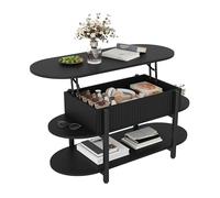 BestAlice Table basse avec plateau relevable, espace de rangement à 2 niveaux, table de salon multifonction, table basse réglable en hauteur avec compartiment de rangement caché et surface de