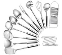 Bestdin Ustensiles de Cuisine - 12 Pièces Ustensile Cuisine Inox, avec Crochet, Polis Brillants, Comprennent des Ustensiles Cuisine tels qu'une Louche Inox, une Spatule Cuisine