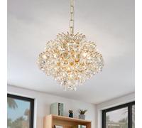 BESTIER Or Lustre Suspendu Moderne Cristal Goutte de Pluie Éclairage Plafonnier Lampe Pour Salle À Manger Salle de Bain Chambre Salon 4 G9 Ampoules Requises D28cm x H30cm