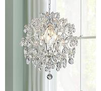 BESTIER Plata Colgante Moderno Candelabro Cristal Gota de Lluvia Iluminación Lámpara de Techo Lámpara para Comedor Baño Dormitorio Sala de estar 3 E14 Bombillas Requeridas Diámetro 40 cm Altura 45 cm
