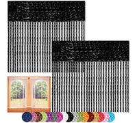 Bestlivings Lot de 2 rideaux à fils 90 x 240 et 140 x 240 cm, Tissu, schwarz - jet black, 140x240