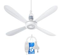 Bestlivings Ventilateur de plafond portable à suspendre, silencieux env. 25 dB, moteur 5 W basse consommation, Ø 40 cm, prise EU 220-240 V, crochet de suspension, câble 5 m avec interrupteur ON/OFF