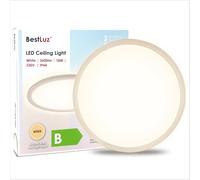 BestLuz Plafonnier LED rond 30 cm 18 W 3600 lm 4000K Taupe Plat 2,8 cm Rétroéclairage IP44