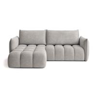 Bestmobilier - Ambroise - Canapé d'angle Gauche 4 Places Convertible avec Coffre en Velours texturé, Gris Clair