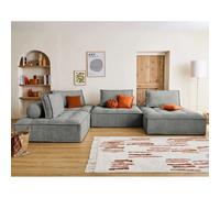 Marisol - canapé panoramique modulable 7 places - velours texturé - Gris