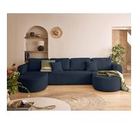 Bestmobilier Canapé panoramique velours - Bleu