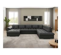 Best mobilier Canapé panoramique Chuck XXL convertible avec coffre 7 places droit Noir / Gris