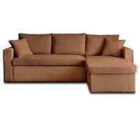 Bestmobilier Cyrus - Canapé d'angle Convertible avec Coffre Réversible - Canapé Velours cotelé - Canapé Lit - Sofa Terracotta 4 Places - Angle Droit ou Gauche - Salon