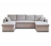 Bestmobilier Canapé panoramique Cyrus U 7 places convertible avec coffre velours côtelé Beige