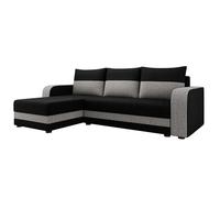 Bestmobilier Canapé d'angle Harvey 4 places réversible avec coffre tissu bicolore Noir/Gris