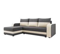 Best mobilier Canapé d'angle Harvey 4 places réversible convertible coffre tissu bicolore Noir/Beige
