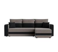 Harvey - Canapé panoramique en U 7 places convertible avec coffre en tissu bicolore - Noir / Gris