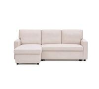 Bestmobilier Meiya Canapé d’Angle Convertible 4 Places - Tissu | Canapé Réversible, avec Coffre de Rangement, Méridienne Modulable Gauche/Droite, Couchage 2 Places, Beige