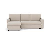Bestmobilier Meiya Canapé d'angle Convertible réversible 4 Places avec Coffre en Tissu, Beige