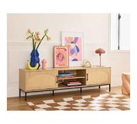 Nagato - meuble tv - cannage et effet bois - 2 portes et 2 niches -180 cm - Bois / Noir