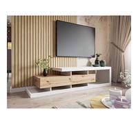 Olga - meuble TV - effet bois et blanc - 2 tiroirs - 198 cm - Bois / Blanc