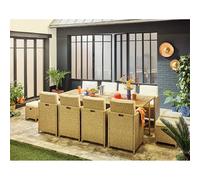 Best Mobilier Salon de jardin Cuba – encastrable résine tressée 12 places coussins + housse Beige