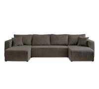 Best mobilier Canapé panoramique Topaze 7 places en U convertible avec coffre velours côtelé Gris