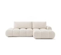 Yulin - Canapé d'angle ouvert droit 4 places convertible avec coffre en tissu bouclette - Beige