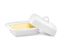 Besto Beurrier en céramique avec couvercle | Beurrier blanc pour comptoir 17,5 x 9 x 11,5 cm (L x l x H) | Beurrier en céramique avec poignée | Récipient de stockage pour réfrigérateur avec couvercle