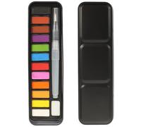 BESTOMZ 1 Boîte Coffret D’aquarelles Solides, 12 Couleurs, Fer | Compact et Léger, Plastique, Éponge, Carte de Mélange Incluse, pour Croquis Terrain et Cours D’art