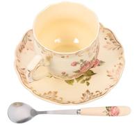 BESTOMZ Coffret Tasse Café en Céramique Rétro 3 Pièces Soucoupes, Design Chic et Capacité 250ml, pour Fête et Commémoration