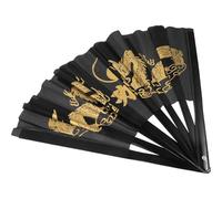 BESTOMZ Éventail Pliant Tai Chi Noir 36 Cm en Tissu et Bambou, Ventilateur de Danse Pliable Vintage, Accessoire Décoratif Portable pour Spectacle et Arts Martiaux