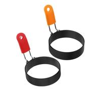 BESTOMZ Lot de 2 Moules à Œufs Ronds en Acier Inoxydable Poignée en Silicone Anti-brûlure, Revêtement Antiadhésif Multifonction pour Petits Déjeuners Maison et Boîtes à Lunch