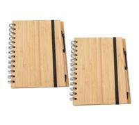 BESTOMZ Lot de Set de Carnets de Notes à Spirale Couverture Bambou | Papier Anti-transparence, Fermeture Élastique, pour Notes de ureaux et Journaux
