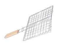 BESTOMZ Panier à Poisson pour Barbecue INOX Manche Bois, Carré | Surface Lisse, Entretien Facile, Isolation Thermique, pour Poisson et Steak en Extérieur, Camping