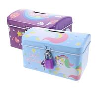 BESTonZON 2 Pièces Tirelire Licorne Tire Lire tirelires contenants cosmétiques pièces de Monnaie pour Enfants Animal Décorer Jolie Tirelire Dessin animé Tirelire avec Serrure Fer Blanc Jouet