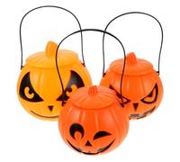 BESTonZON 3 Pièces Seau à Citrouille en Plastique Portable avec Couvercle, Seau Halloween pour Garçon et Filles, Fournitures de Fête Citrouille, Accessoire Décoratif Unique pour Halloween