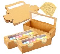 BESTonZON 50Pcs Kraft Macaron Boîtes avec Fenêtre D'affichage Macaron Conteneur Boulangerie Boîte avec Autocollants pour Truffes Desserts Mini Cupcake Muffins