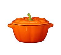 BESTonZON Bol Citrouille en Céramique avec Couvercle Soupe Décoration | Mini Cocotte Cuisine 13.3x11cm Poignées Cuisson Vapeur Récipient Créatif Plat au Four Orange Cadeau Halloween