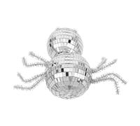 BESTonZON Boule Disco en Verre Argenté avec Carreaux de Miroir et Figurine Araignée pour Décoration Halloween Légère et Reflet Captivant, Centre de Table Unique pour Fête
