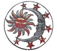 BESTonZON Décoration Murale Extérieur Soleil et Lune en Fer 29x29 Cm, Ornement Suspendu Jardin et Intérieur, Applique Murale Décorative Solide pour Patio et Présent Pendaison de Crémaillère