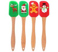 BESTonZON Lot de 4 spatules en silicone avec manche en bois - Décoration de Noël - Spatule en silicone - Spatule à pâte - Spatule pour barbecue - Pinceau à pâtisserie - Spatule de cuisson - Ustensiles