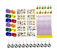 BESTonZON Lot de 48 accessoires de fête de football avec porte-clés, bandeau anti-transpiration, sifflet, tatouage, médaille pour fans de sport, décoration d'invités