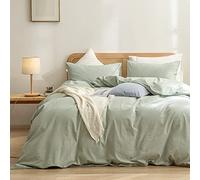 BESTOUCH Parure de lit Drap Couette 2 pièces avec Housse de Couette 100% Coton Lavé au Toucher Lin, Super Douce, Confortable, Chic, Légère, Vert Sauge, Lit Simple/Double XL