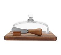 BESTOYARD Beurrier Cuisine de Campagne en Bois avec Couvercle en Verre et Couteau, Plateau Alimentaire Couvert, Facile à Nettoyer, pour Café et Comptoir