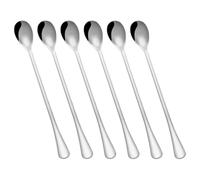 BESTOYARD Lot de 6 Cuillères à Glace en Acier Inoxydable Argenté Manche Long, Design Élégant pour Mélanger Cocktails et Boissons Froides Cuisine