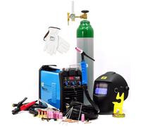 Bestschweissen.de Sherman TIG 202P DC TIG Poste à souder 200 A IGBT Puls Kit avec bouteille de gaz Argon, casque de soudage automatique, gants de soudage, réducteur de pression, aimant de soudage