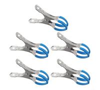 Besttoolifes Lot de 5 clips métalliques robustes pour couvertures de piscine hors sol, pince à double ouverture en acier inoxydable, bord dur sécurisé jusqu'à 5 cm, fixations bleues coupe-vent